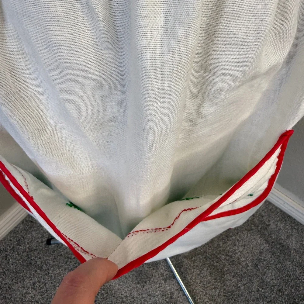 Vintage Christmas Tree Cross Stitch Half Apron White Red Green Holiday Hosting